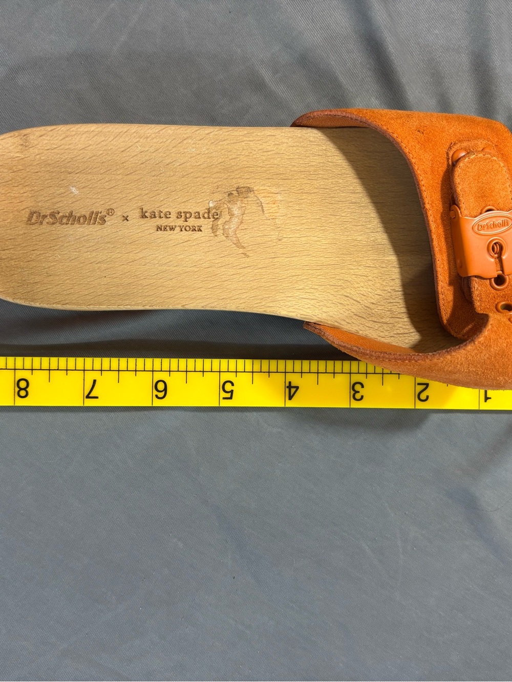 Women's Dr. Scholls x Kate Spade Orange Suede Slide Sandals with Wood Platform - Picture 6 of 6